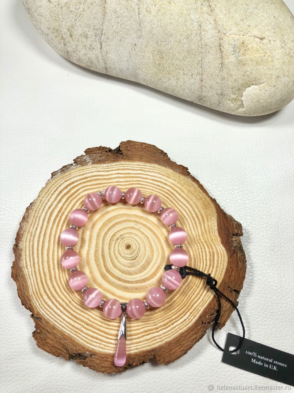 Браслет женский натуральный розовый кварц и серебро 925, Браслет из бусин, Шэньчжэнь,  Фото №1