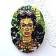 Brooch-pendant on the picture of Frida Kahlo with embroidery, Brooches, Kemerovo,  Фото №1