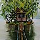 Картина Охотничий домик на озере летний пейзаж с деревьями, Картины, Сочи,  Фото №1