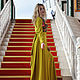 Оливковое платье в пол со вставкой из русского платка. Платья. Dudu-dress. Ярмарка Мастеров.  Фото №4