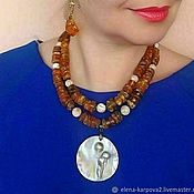 Украшения handmade. Livemaster - original item Necklace with amber and mother of pearl. Handmade.