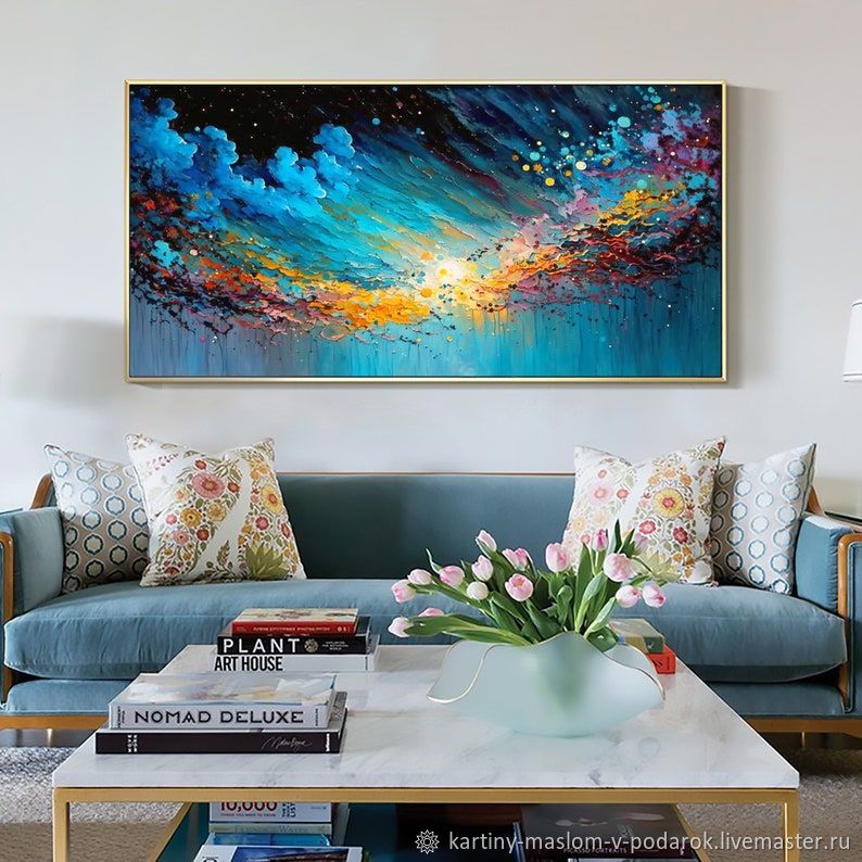 Картины: Абстрактная картина маслом туманное звёздное небо в интернет-магазине Ярмарка Мастеров по цене 63325 ₽ – T7FTWRU