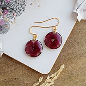 Украшения handmade. Livemaster - original item Resin earrings with real flowers. Red earrings. Handmade.