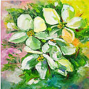 Картины и панно handmade. Livemaster - original item Painting Apple tree apple blossom white flowers oil palette knife. Handmade.