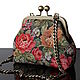 Bag with clasp made of French tapestry Vintage Roses, Clasp Bag, Bordeaux,  Фото №1