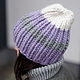Lilac beanie hat with stripes made of 100% merino, Caps, St. Petersburg,  Фото №1