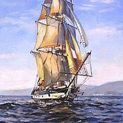 Картины и панно handmade. Livemaster - original item Oil painting with a sailboat at sea | Seascape cheap. Handmade.