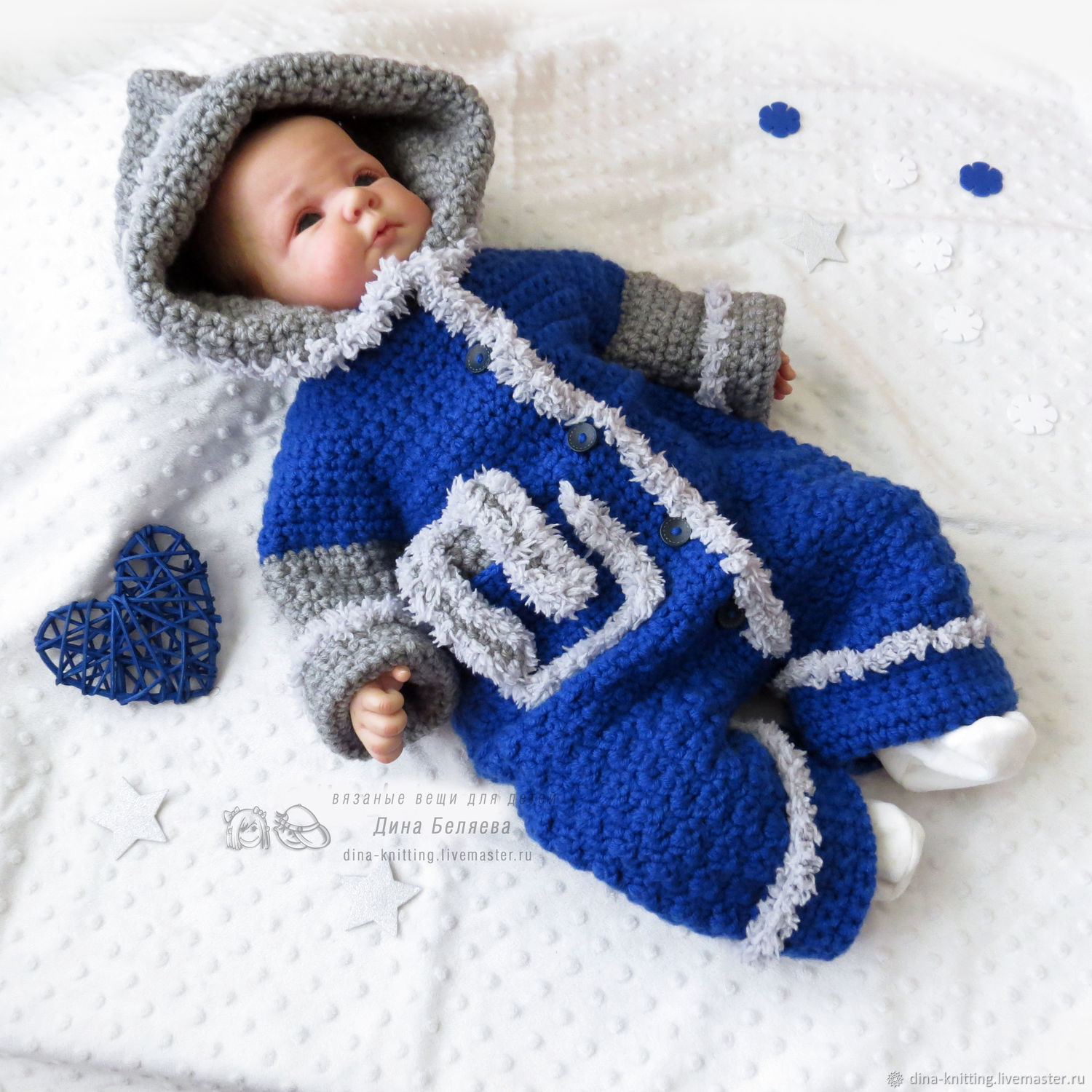 newborn baby boy hooded blue gray 