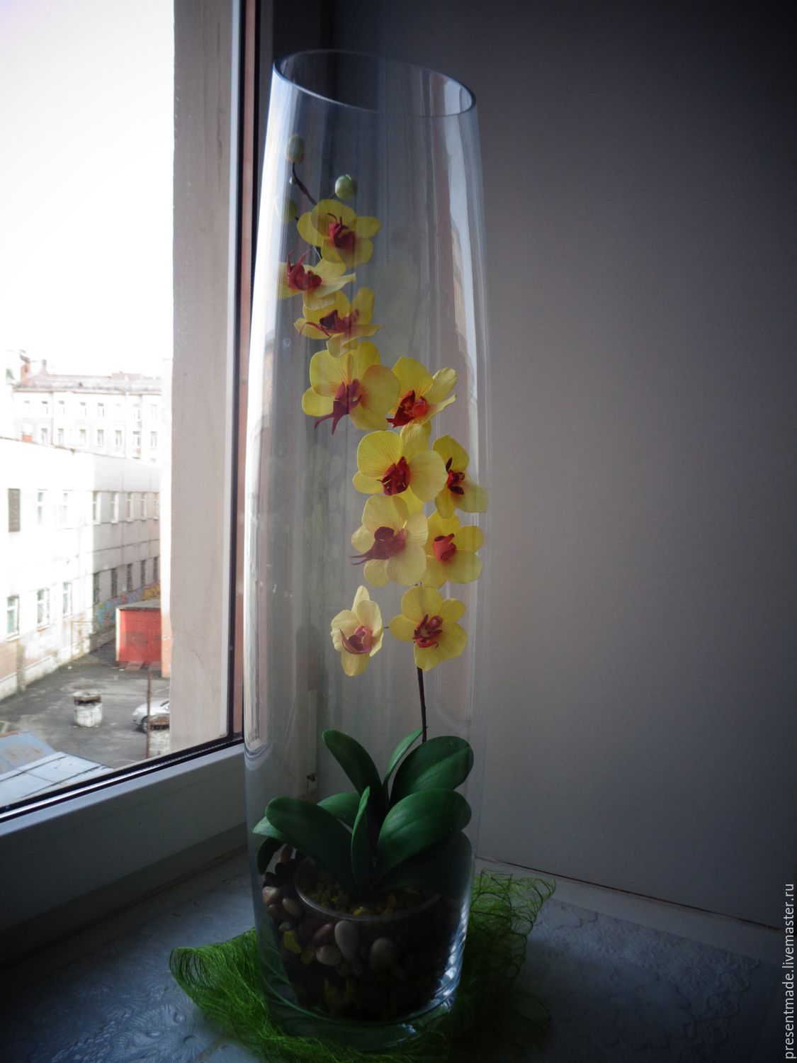 Декор.цветы Орхидея св.розовая в стекл.вазе
