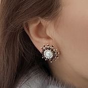 Украшения handmade. Livemaster - original item Stud earrings with pearls and garnet, stud earrings stars. Handmade.