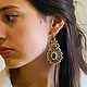 Серьги «Царевна» золотистые с зелёным, Серьги классические, Москва,  Фото №1