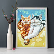 Картины и панно handmade. Livemaster - original item The picture of the cat and the cat, romance, love, painting, cats oil. Handmade.