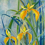 Картины и панно handmade. Livemaster - original item Yellow water irises oil painting. Handmade.