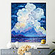 Oil painting landscape with clouds. Big blue picture, Pictures, Astrakhan,  Фото №1