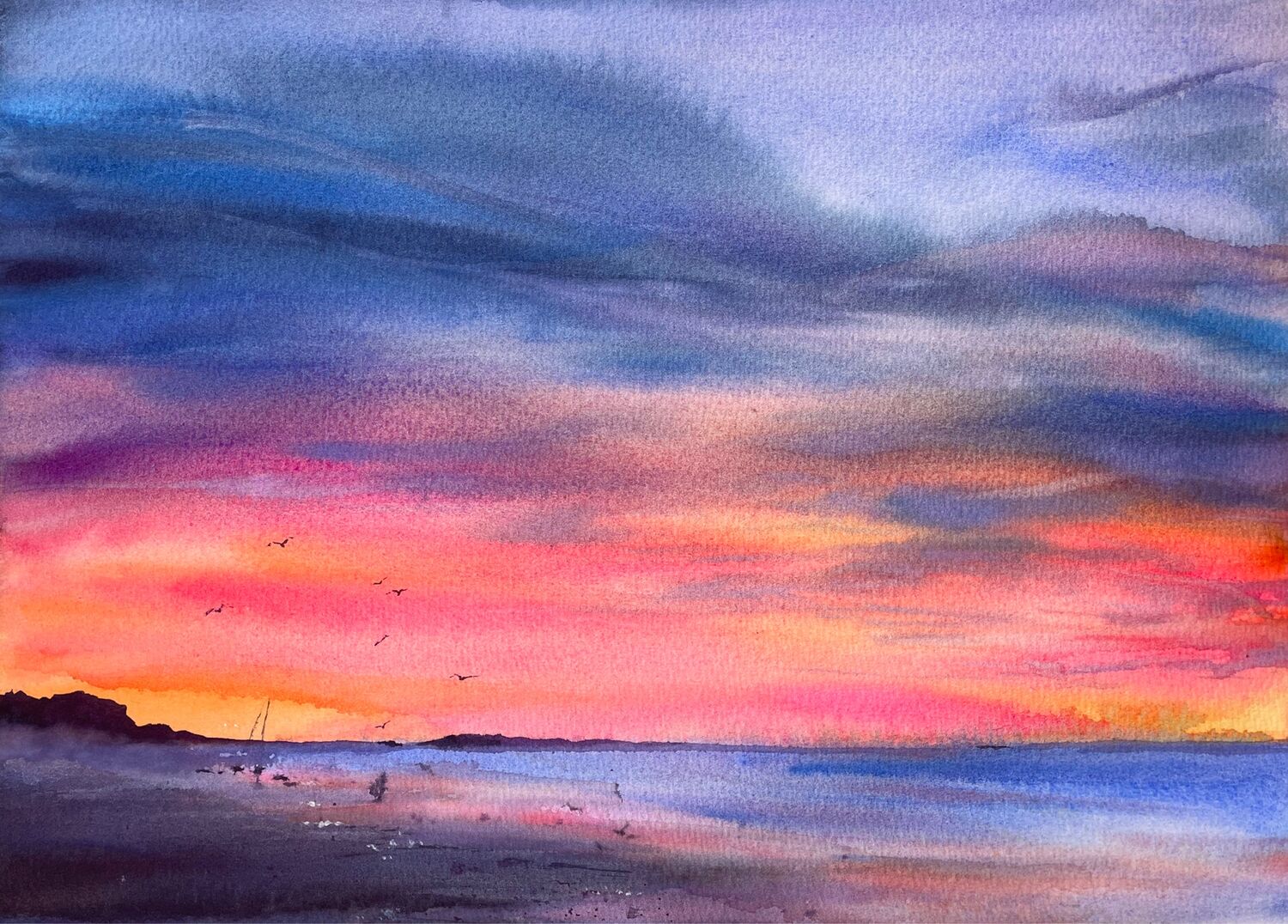 Акварельная картина «Вдвоём на закате» – купить онлайн на Ярмарке ...