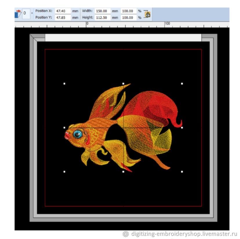 Дизайн машинной вышивки золотая рыбка
