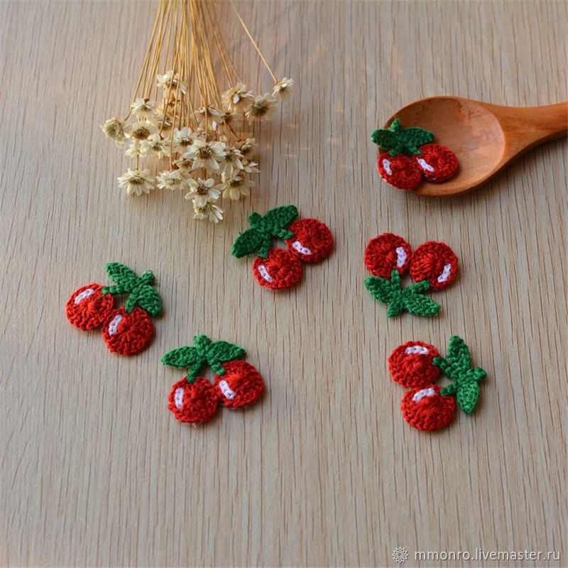 Applique knitted, Cherries, Embroidery accessories, Podolsk,  Фото №1