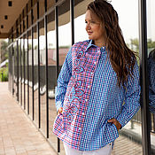 Одежда handmade. Livemaster - original item Shirt in men`s style red and blue checkered with an ornament. Handmade.