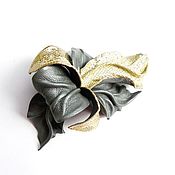 Украшения handmade. Livemaster - original item Leather Flower Brooch Orchid Atlantis Gold Silver. Handmade.