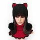 kit: Hat with ears Cat and shirt front knitted, Caps, Orenburg,  Фото №1