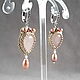 Pink earrings with pearls in silver, long earrings with rose quartz, Earrings, Moscow,  Фото №1