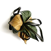 Украшения handmade. Livemaster - original item Original brooch mustard green leather flower Tara. Handmade.