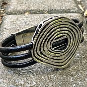 Украшения handmade. Livemaster - original item Wide bracelet, stylish metal leather bracelet, large bracelet. Handmade.