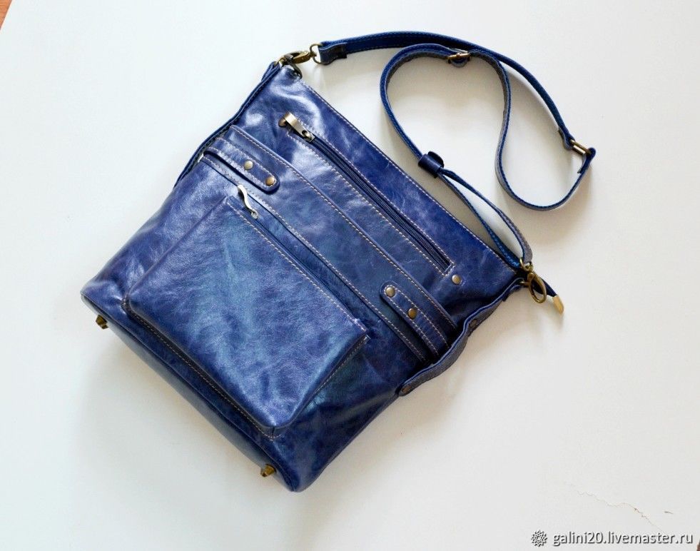 Leather bag color blue (large size), Crossbody bag, Kirovo-Chepetsk,  Фото №1