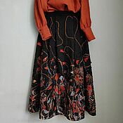 Одежда handmade. Livemaster - original item Long black linen skirt with a wool yarn decor. Handmade.