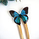 Wooden Ash Hairpin with Blue and Black Butterfly Resin. Hairpin. WonderLand. My Livemaster. Фото №5