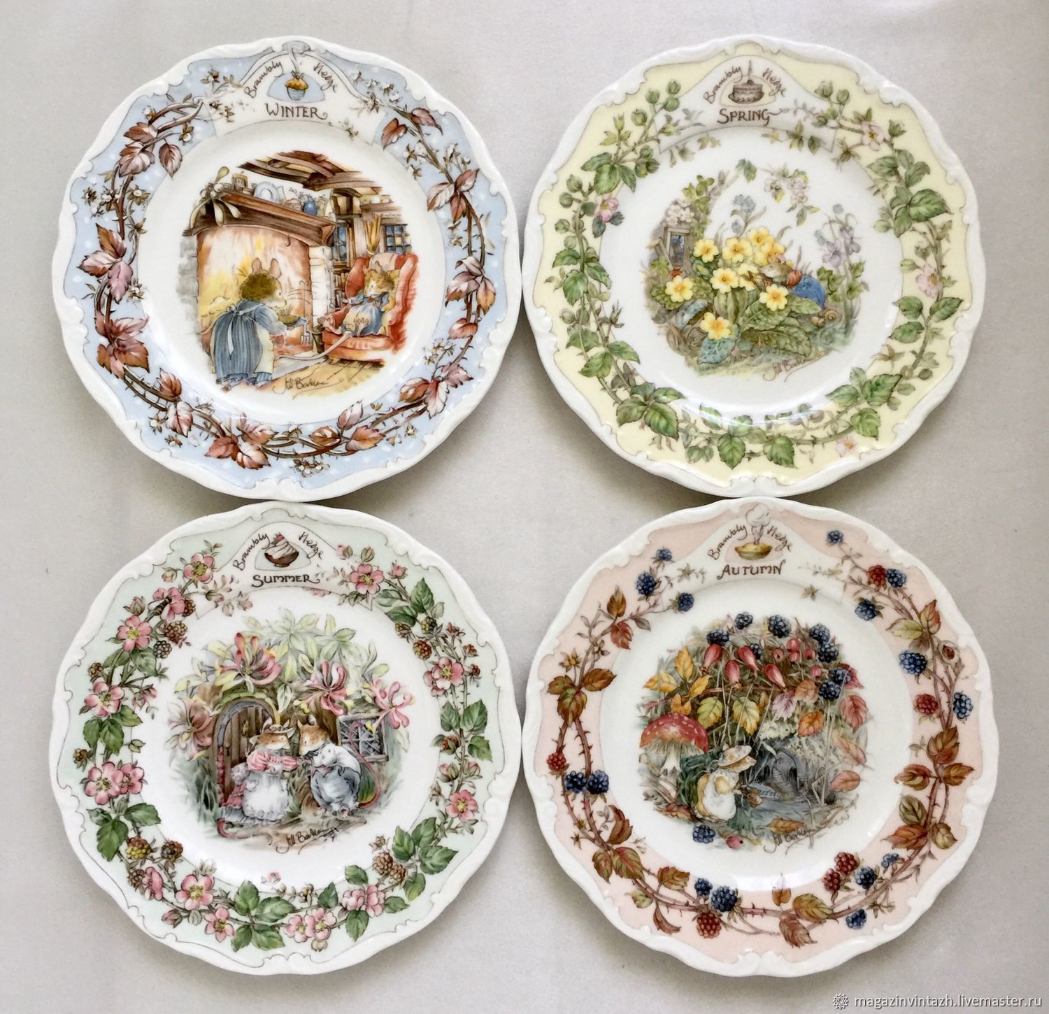 Винтаж: Royal Doulton,Brambly Hedge, тарелки Времена года,Ежевичная поляна