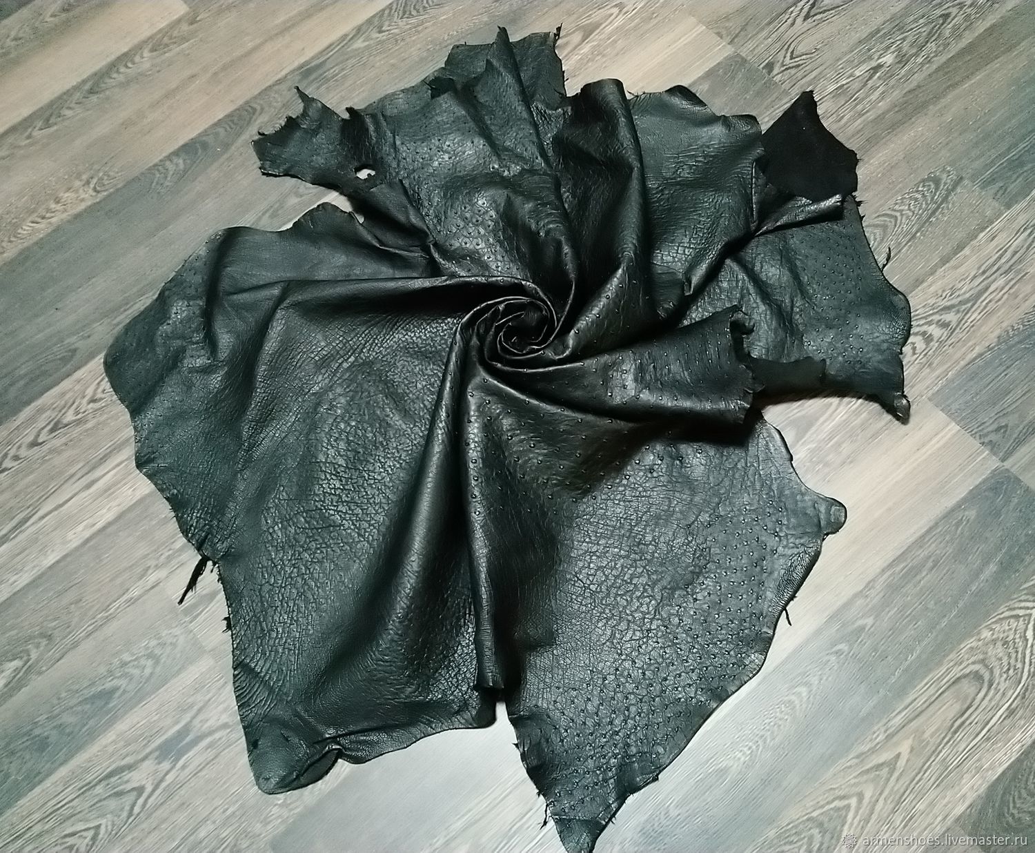 Ostrich leather, soft finish, in black купить на Ярмарке Мастеров