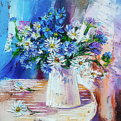 Картины и панно handmade. Livemaster - original item Painting of daisies and cornflowers 