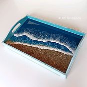 Поднос с морскими волнами в технике Resin Art (с эпоксидной смолой)