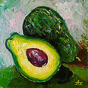 Картины и панно handmade. Livemaster - original item Painting Avocado Oil Canvas 15 h15 Two Halves Fruit Still Life. Handmade.