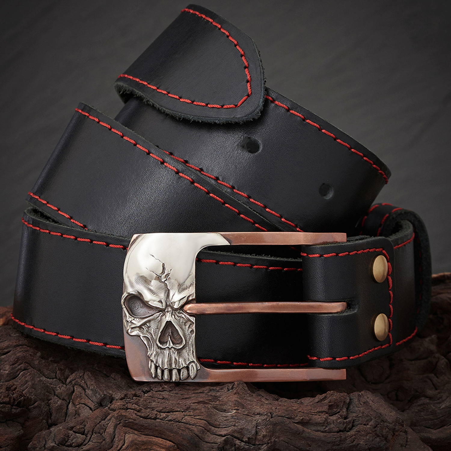 Leather belt 'Skull-classic bimetal', Straps, St. Petersburg,  Фото №1
