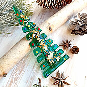 Сувениры и подарки handmade. Livemaster - original item Golden Christmas tree made of glass, Christmas toys made of glass. Handmade.
