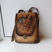 Сумки и аксессуары handmade. Livemaster - original item Leather backpack with engraving and painting to order.. Handmade.