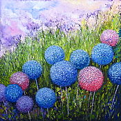Картины и панно handmade. Livemaster - original item Painting with blue, pink flowers abstraction. Handmade.