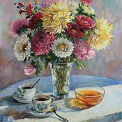 Картины и панно handmade. Livemaster - original item Tea with honey. AUGUST. Oil painting on canvas. Handmade.