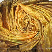 Шелковый палантин с росписью "Золотые птицы" батик на заказ