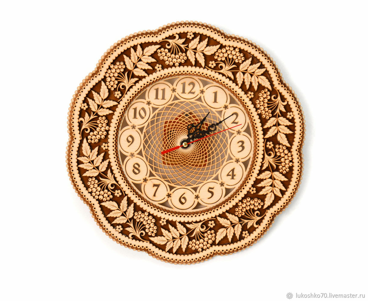Large round wooden clock 'Rowan' D30. Art.40025, Watch, Tomsk,  Фото №1