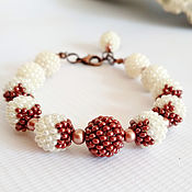 Украшения handmade. Livemaster - original item Beaded bracelet with pearl beads and copper pendant. Handmade.
