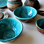 Набор из двух ярких кружек для чая и кофе , керамика ручной работы