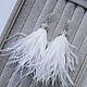 Feather earrings white with cubic Zirconia, handmade wedding earrings, Earrings, St. Petersburg,  Фото №1