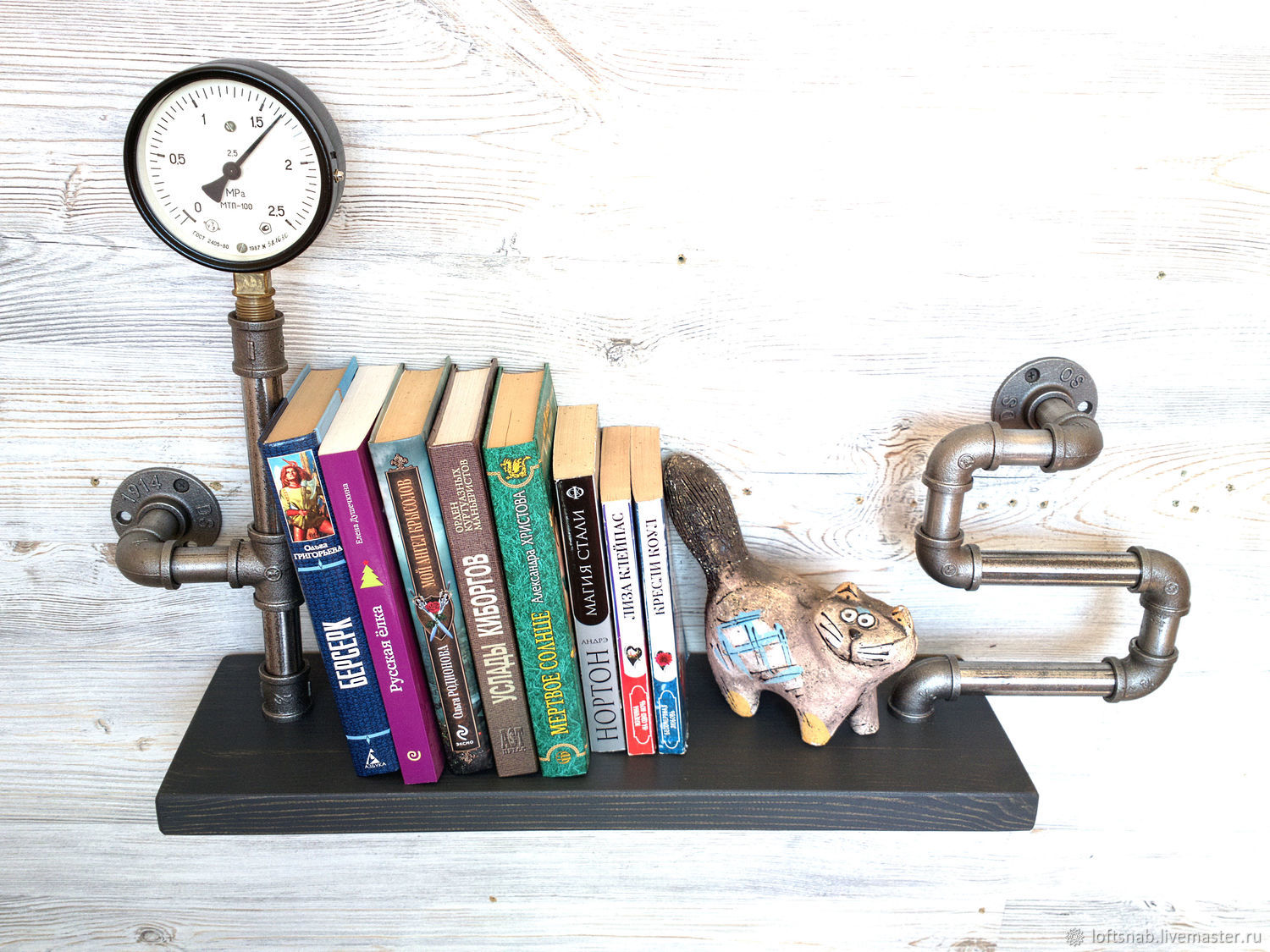 Дизайнерская книжная полка в стиле Лофт (Loft), Индастриал, Стимпанк ...