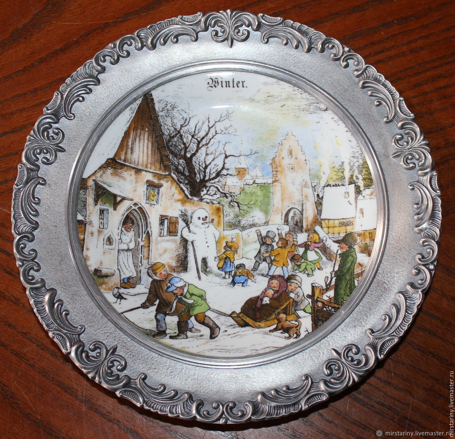 Collectible plate 'WINTER' in a tin frame, Germany, Vintage interior, Moscow,  Фото №1