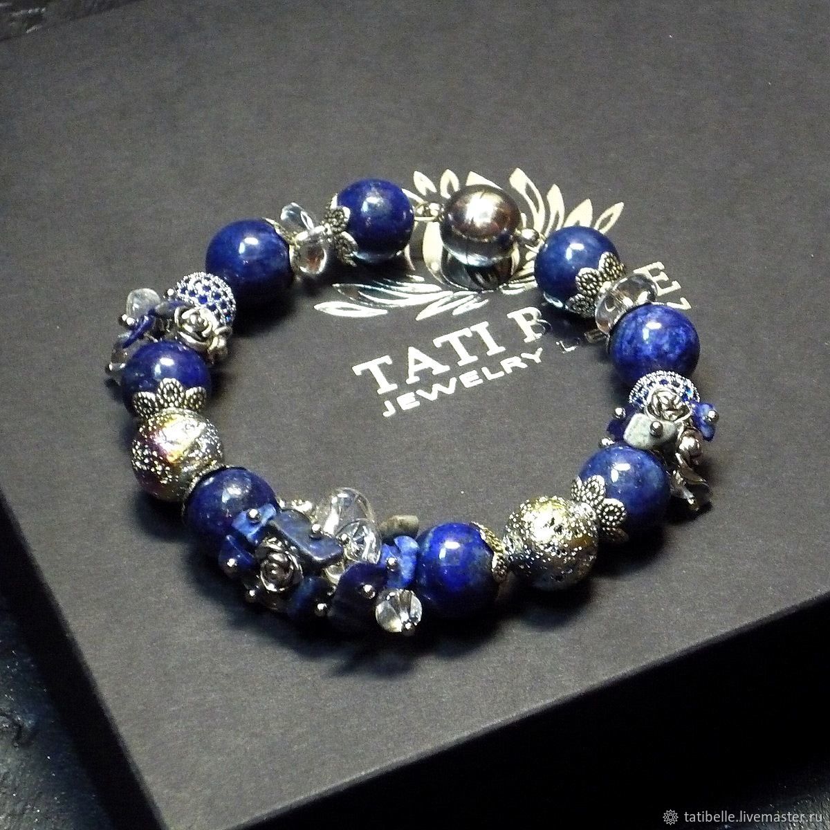 Bracelet with lapis lazuli, rock crystal and cubic zirconia, Bead bracelet, Moscow,  Фото №1
