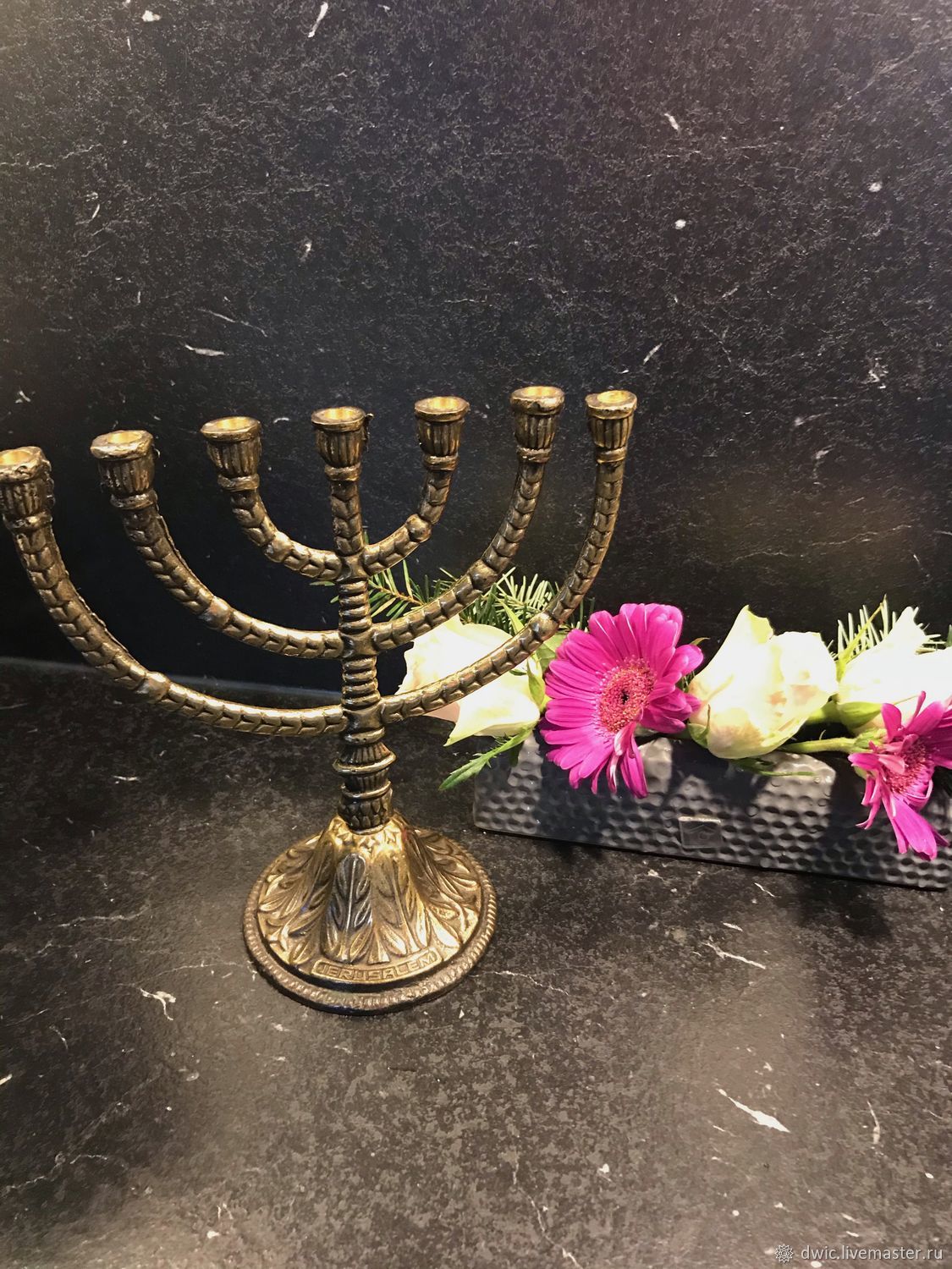 Bronze candlestick 'Menorah Jerusalem', Israel, Vintage interior, Arnhem,  Фото №1
