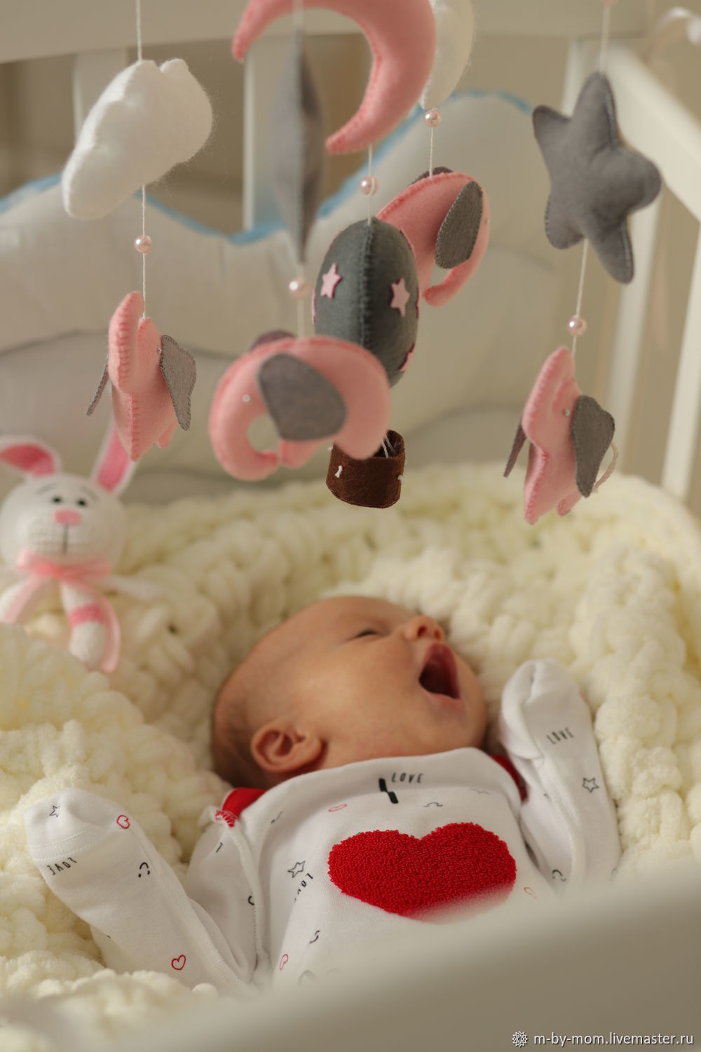 pink elephant cot mobile